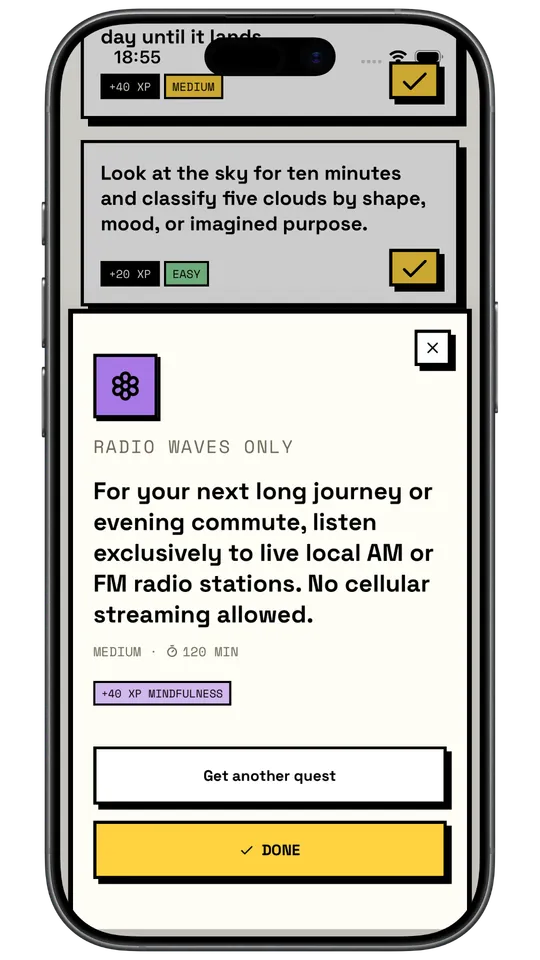 side quests app showing a weekly quest and its details